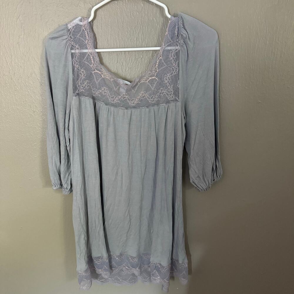 EBERJEY Light Blue/Grey Rayon Sleep Shirt Lace Trimmed Size small casual - Picture 5 of 6